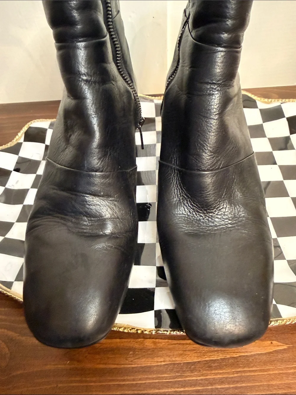 Kenneth Cole Gore Tex Leather Ankle Boots Black Block Heel Waterproof 9.5